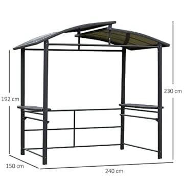 Outsunny Grillpavillon mit Flammschutzdach, BBQ-Pavillon mit 2 Ablagen Stahl