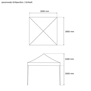 paramondo Pro 40 Grillzelt 4 Rauchabzüge, Schwarz inkl. 1x Wand Schwarz, 3 x 3 m